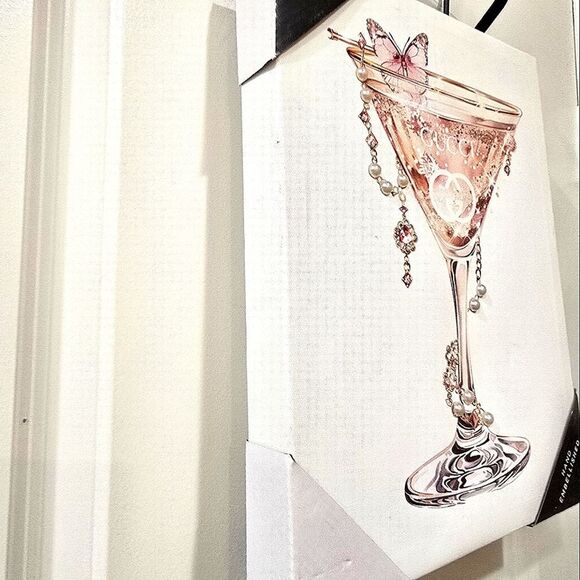 Design District Hand Embellushed Gucci Martini Butterfly Glass Canvas Wall Decor - Picture 5 of 6